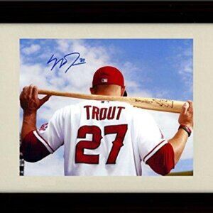 Framed Mike Trout Thunderbolt Autograph Photo Print - California Angles